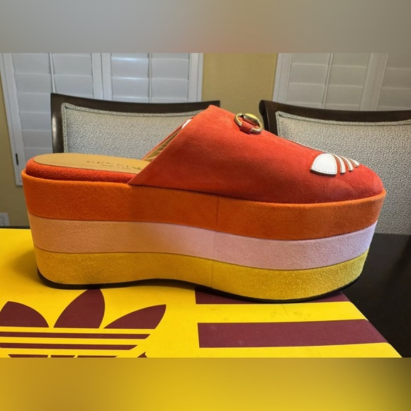 New Gucci x Adidas Horsebit Platform Sandals Size 37.5 / US 7.5 - Picture 7 of 14